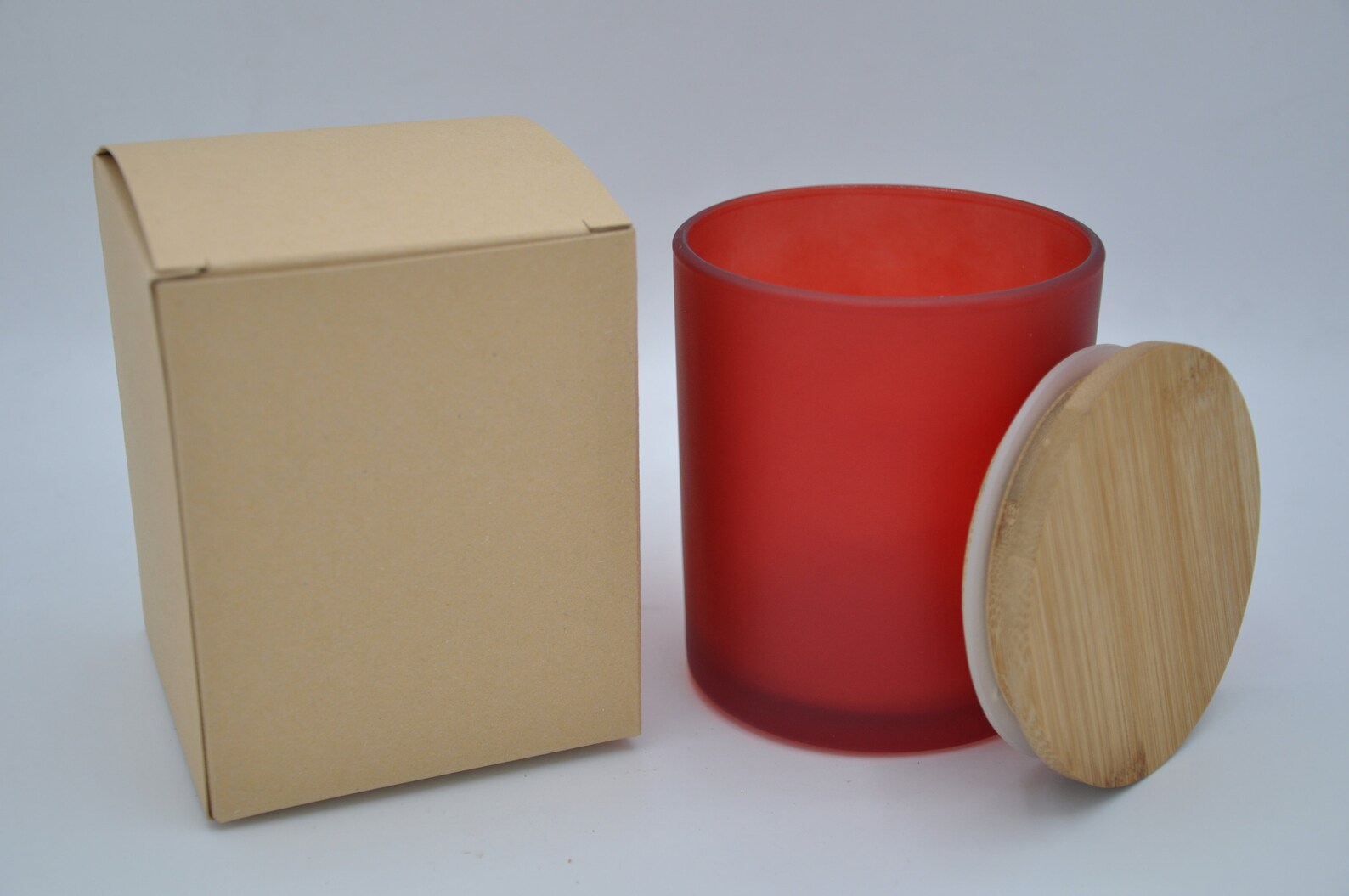10oz Empty Red Frosted Candle Glass With Bamboo Lid and Gift Etsy