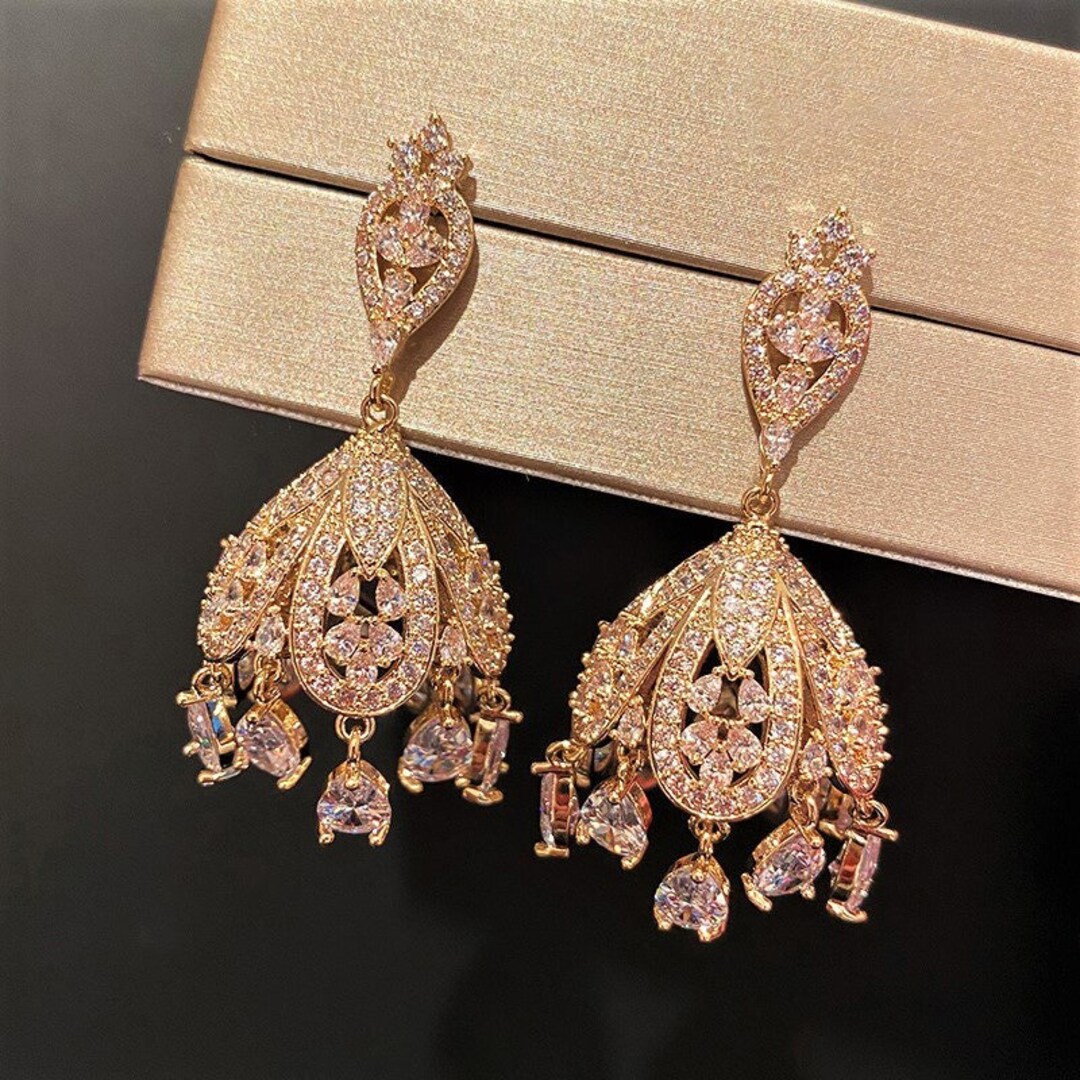 Golden Bird Cage Earrings Lantern Bell Diamond Earrings AAAAA Etsy