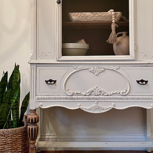 SOLD OUT White Antique Jacobean Hutch. Linen Closet. Etsy
