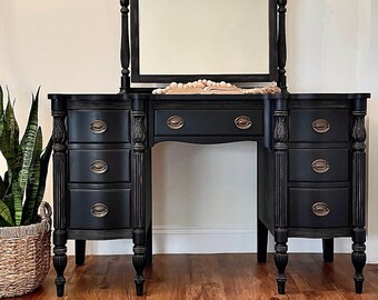 SOLD OUT Antique Vanity with Mirror. Black. Dresser. Desk. Makeup. Credenza. Cabinet. Foyer. Entryway. Console table. Modern. Bathroom