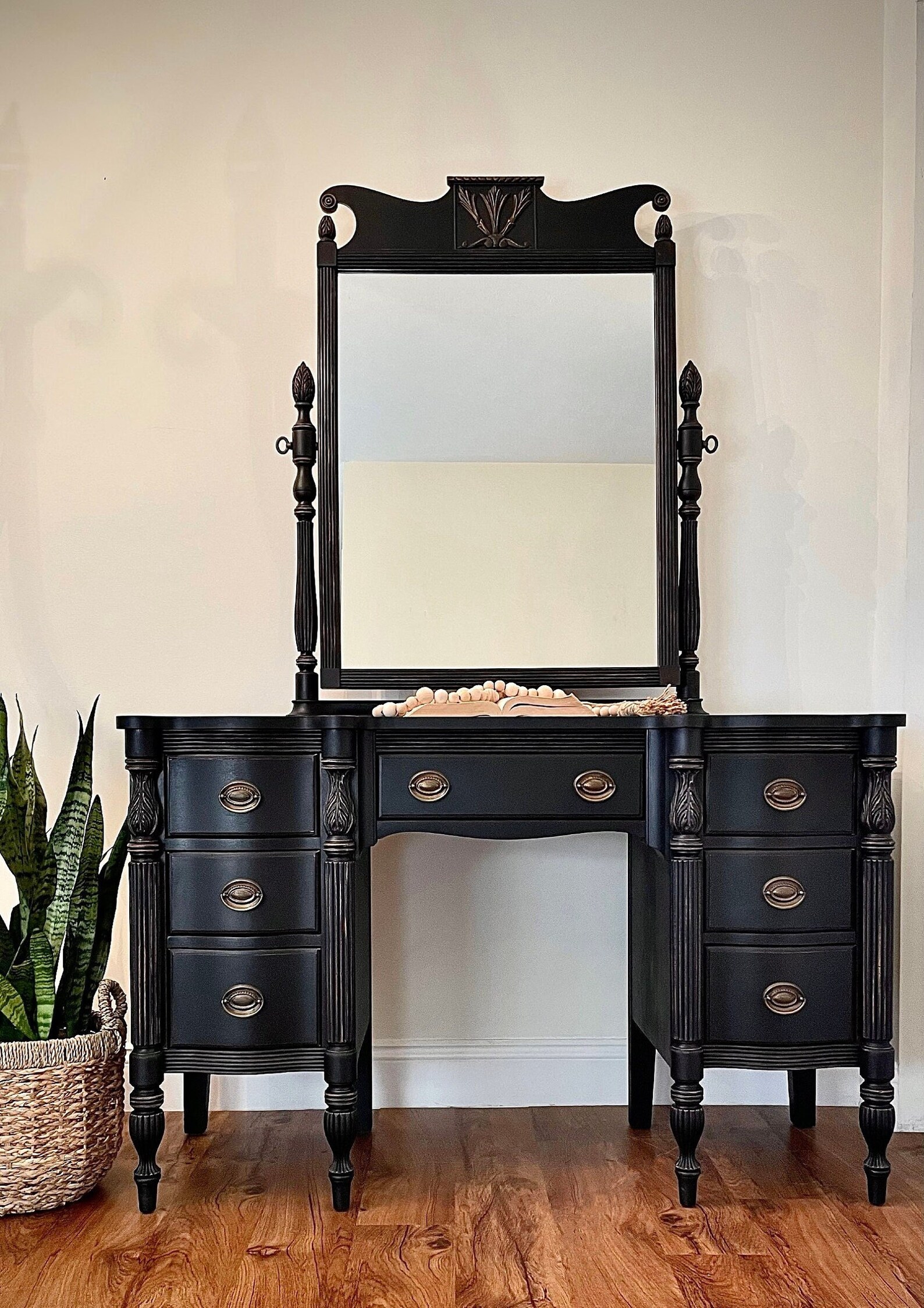 SOLD OUT Antique Vanity With Mirror. Black. Dresser. Desk. Etsy