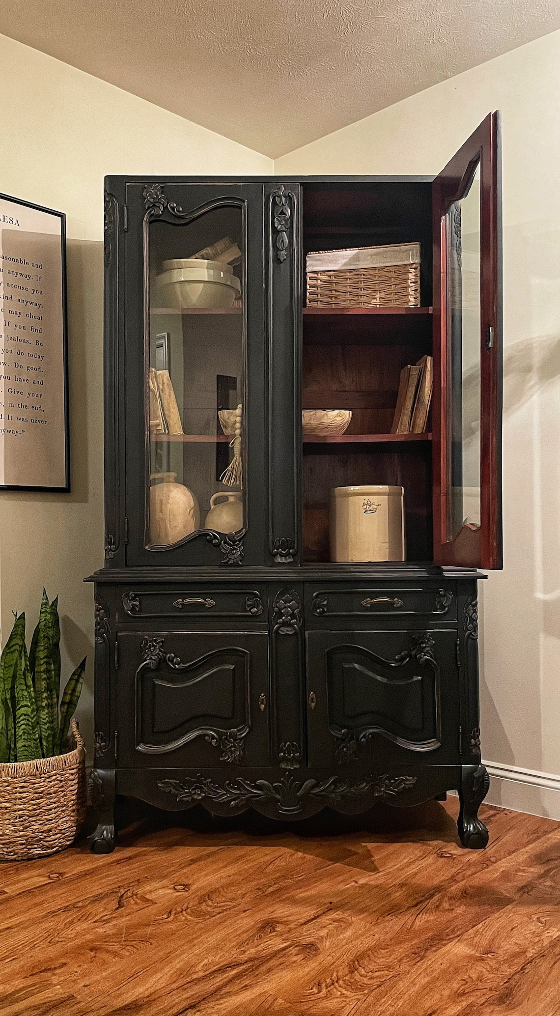 SOLD OUT Black China Hutch With Glass Doors and Claw Etsy
