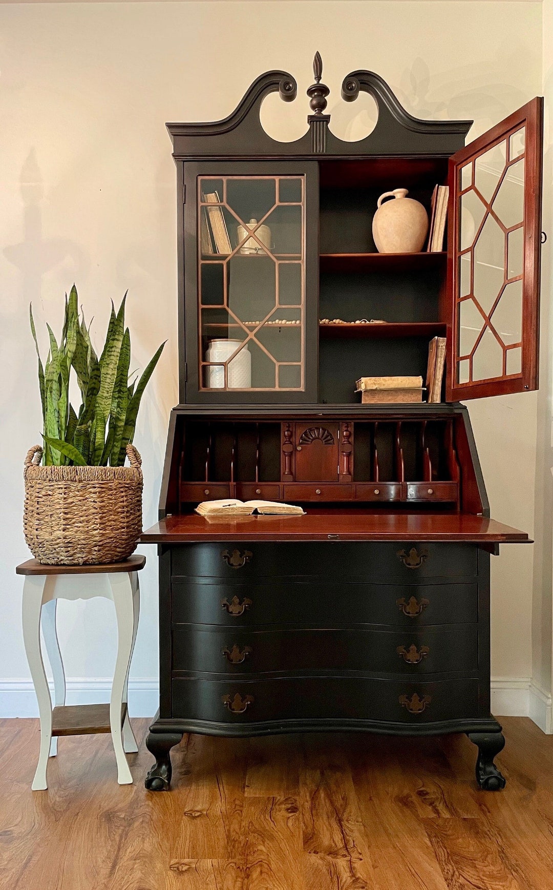 SOLD OUT Black Secretary Desk With Key. Distressed China
