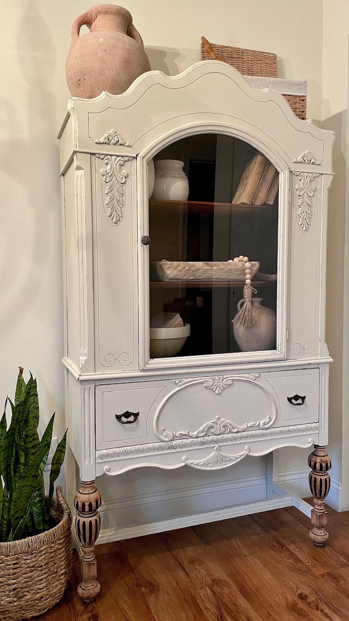 SOLD OUT White Antique Jacobean Hutch. Linen Closet. Etsy