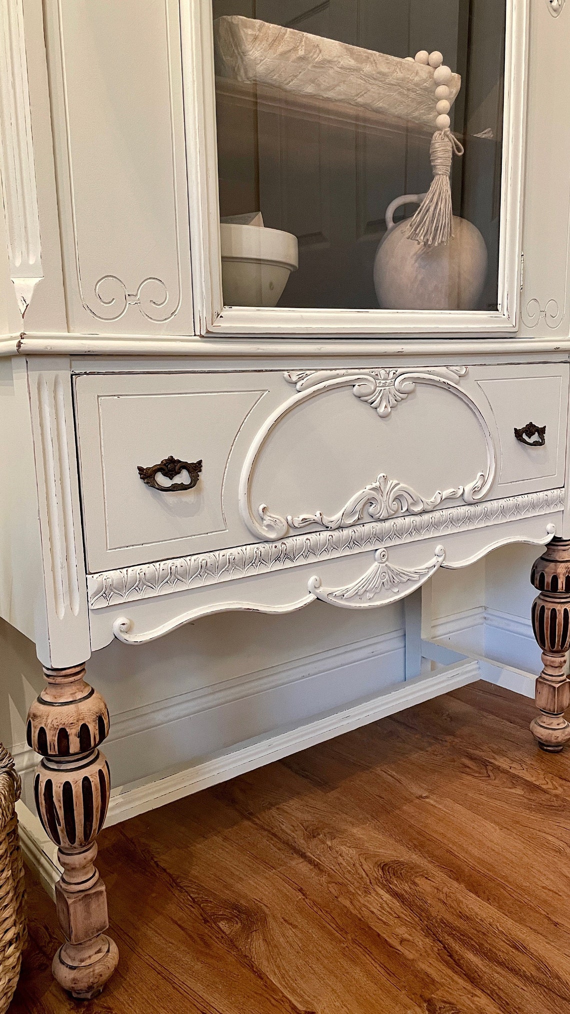 SOLD OUT White Antique Jacobean Hutch. Linen Closet. Etsy