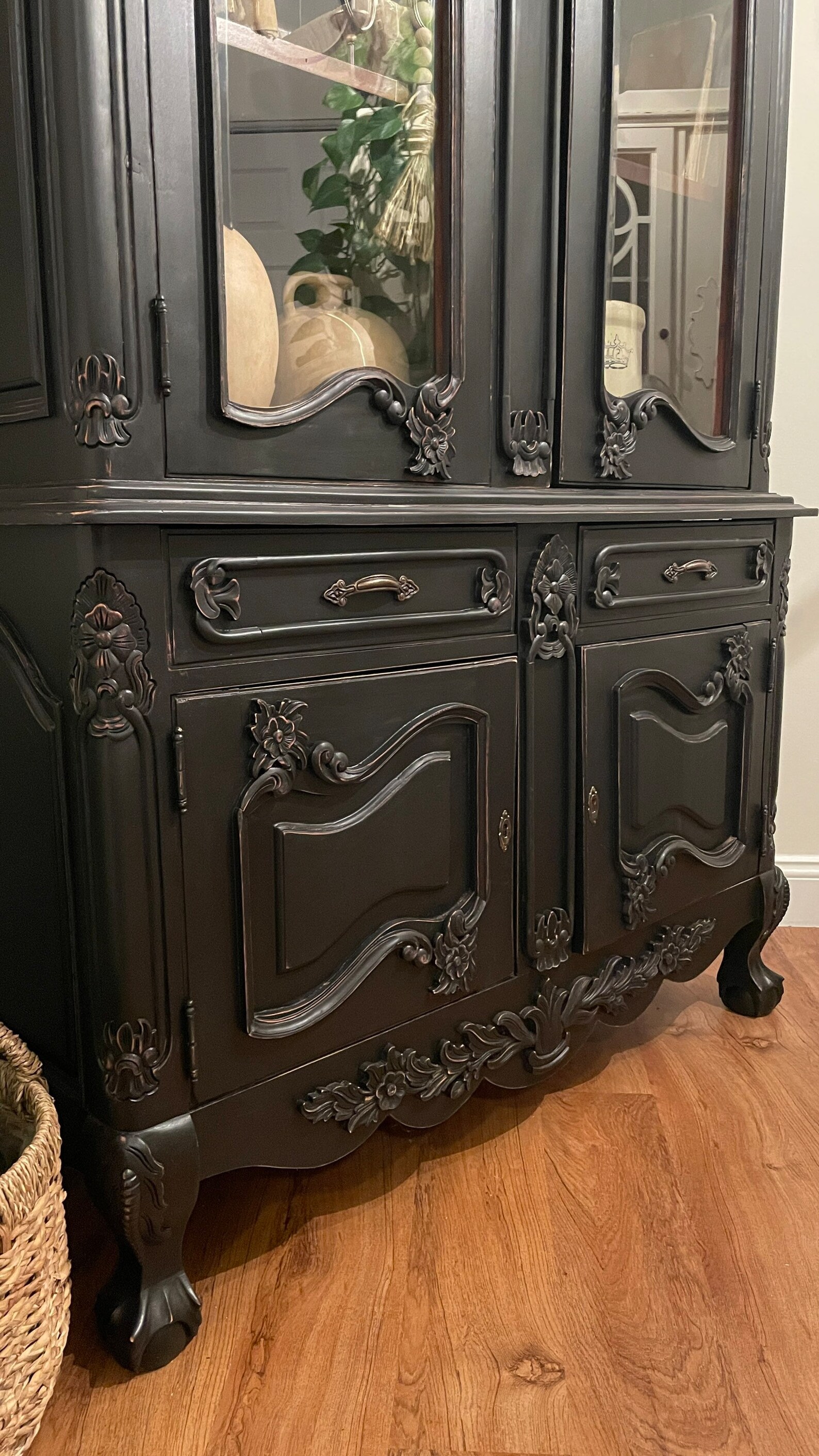 SOLD OUT Black China Hutch With Glass Doors and Claw Etsy