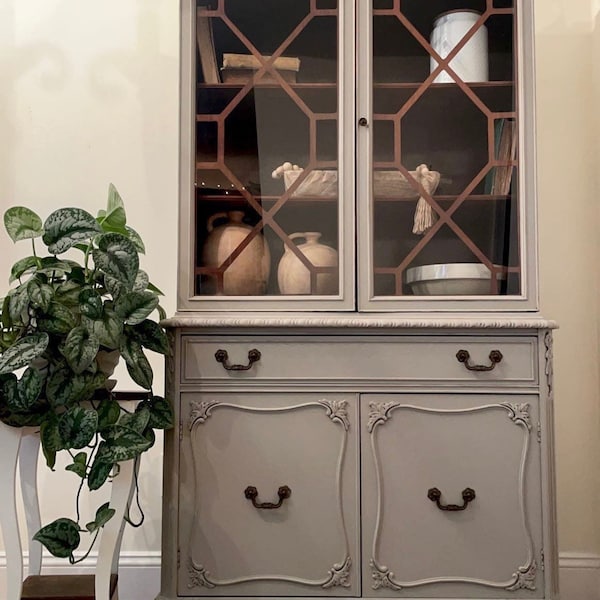 SOLD OUT | Distressed China Cabinet Hutch. Farmhouse. Vintage. Linen storage. Liquor cabinet. Dining room. Foyer