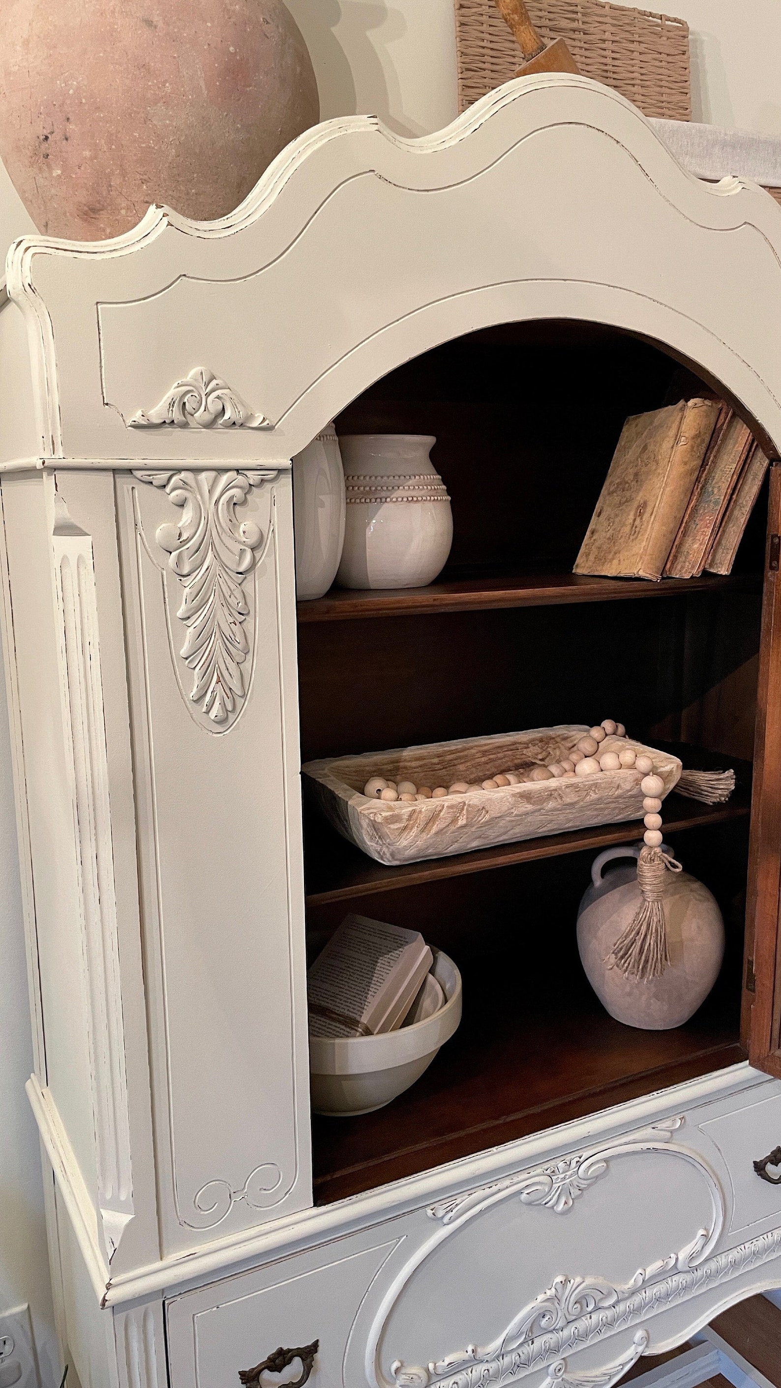 SOLD OUT White Antique Jacobean Hutch. Linen Closet. Etsy