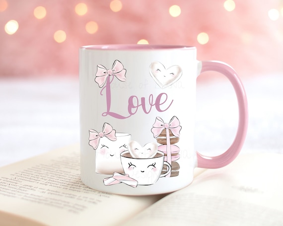 Valentine's Day Mug| Cupids D4elivery Co. , Bringing Loads of Love.  Smiles-Hugs-Kisses with a pink rusty like old truck filled with hearts