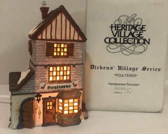 Dept 56: Poulterer- Dickens' Village Series; Department 56 - RETIRED, Vintage Christmas Village Porcelain Lighted House