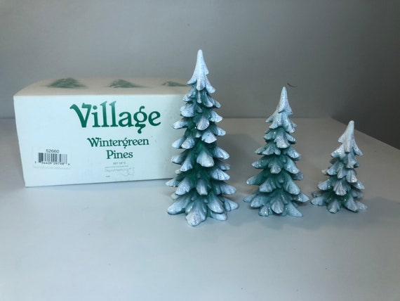Dept 56 Village Accessory Set of 3 Wintergreen Pines Christmas Tree Snow New NOS Dept 56 Village Accessory Set of 3 Wintergreen Pines Christmas Tree Snow New NOS