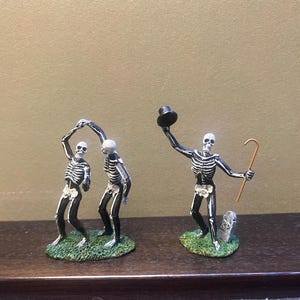 Lemax: Dancing Skeletons - Spooky Town Signature Collection; LEMAX RETIRED- Village Accessory, Halloween Village Accessory Scene Decor