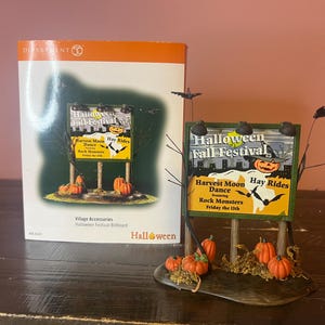 Dept 56: Halloween Festival Billboard; Halloween Snow Village Series- Department 56 -RETIRED; Vintage Halloween Fall Village Decorations