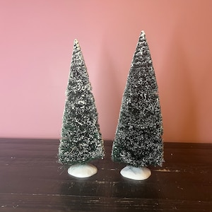Dept 56- Frosted Topiary Trees - Set of 2, Department 56 RETIRED, Vintage Miniature Christmas Village Tree, Village Scene