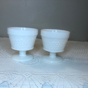 Vintage Pair of 2 Indiana Glass Co. Milk Glass Footed Dessert Cups / Small Planter/ Footed Bowl in Harvest Grape Design, Milk Glass Kitchen