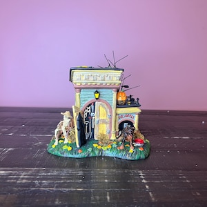 Dept 56: Grimsly&#39;s Tool Shed; Halloween Snow Village - Department 56 -RETIRED; Vintage Halloween Fall Lit Village Decor; Miniature Halloween