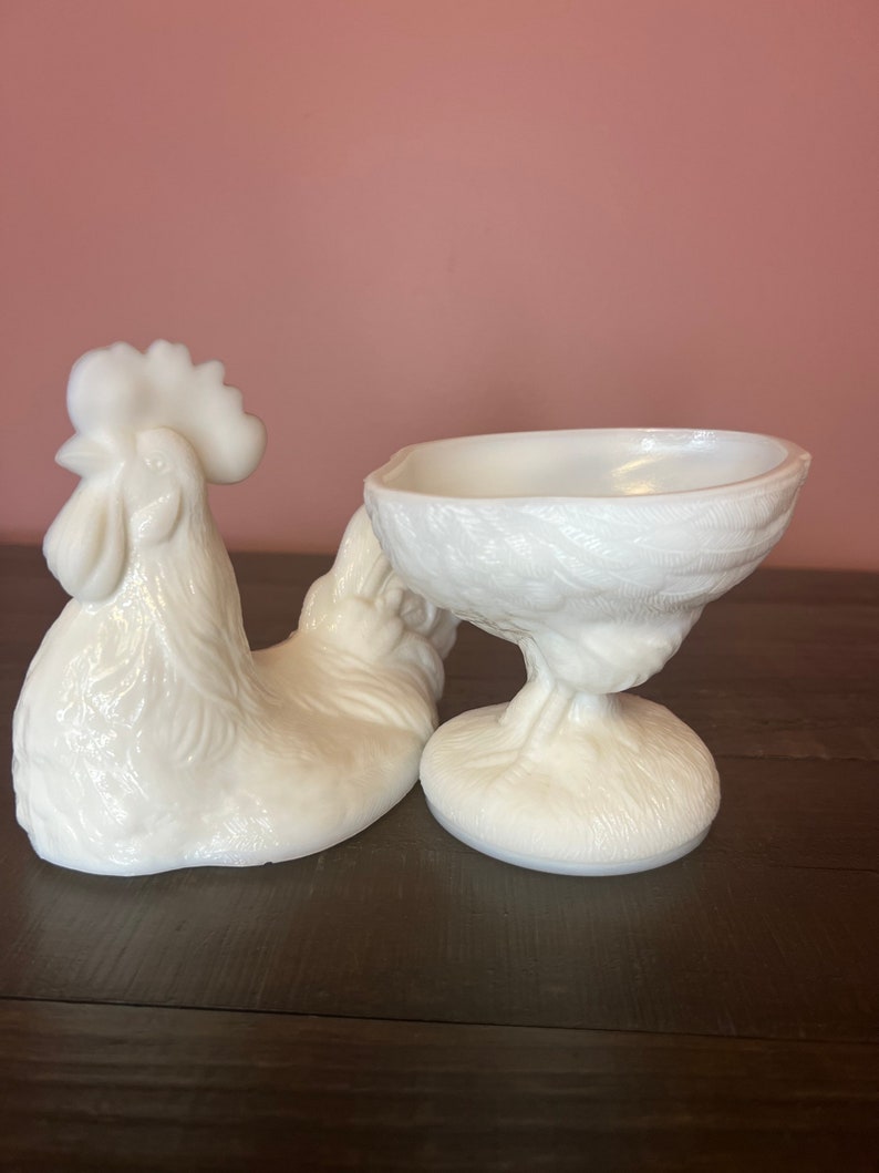 Vintage Westmoreland Milk Glass Rooster Candy Dish With Etsy