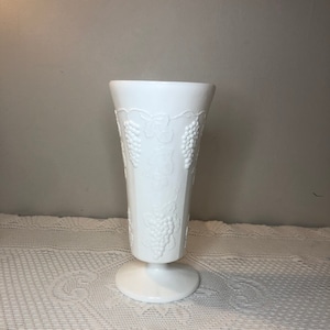 Vintage Westmoreland Milk Glass Footed Vase; Paneled Grape Pattern- 10 inch Vase, Antique Milk Glass Home Decor, Vintage Glass Decor