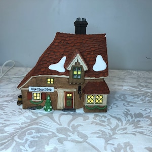Dept 56 - The Chop Shop : Dickens&#39; Village Series; Department 56 - RETIRED- Vintage Christmas Village Porcelain Lighted House