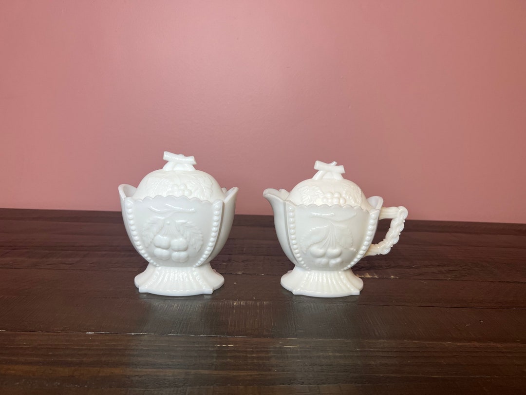 Vintage Westmoreland Milk Glass Creamer and Sugar Set With Etsy