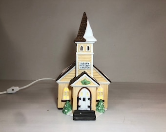 Dept 56: Sleepy Hollow Church- New England Village Series; Department 56 RETIRED, Vintage Christmas Village Lighted Porcelain Church