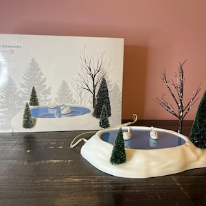 Dept 56- Swan Pond, Village Accessories, Snow Village Series: Department 56 RETIRED - Christmas Village Accessory, Holiday Scene Decor