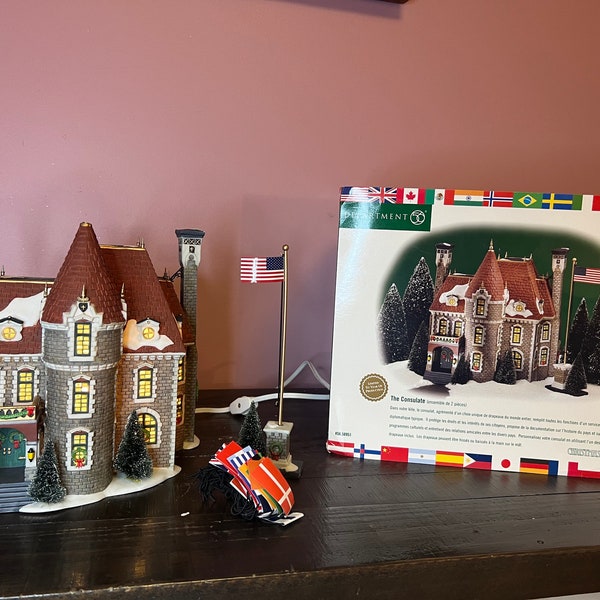 Dept 56: The Consulate- Christmas in the City; Department 56 RETIRED, Vintage Holiday Lighted Porcelain House, Miniature Christmas Scene