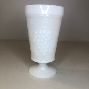 Vintage Anchor Hocking Milk Glass Footed Dish / Planter in Grape and Leaf Pattern