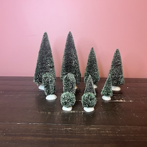 Dept 56- Village Accessories, Bag-O-Frosted Topiaries- Set of 10; Department 56 RETIRED, Vintage Miniature Christmas Village Scene / Trees
