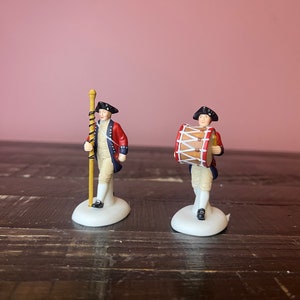 Dept 56: Drum Major and Bass Drummer - Williamsburg Collection;  Department 56 RETIRED - Vintage Christmas Village Accessory, Village Scene