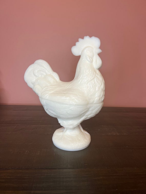 Vintage Westmoreland Milk Glass Rooster Candy Dish With Etsy