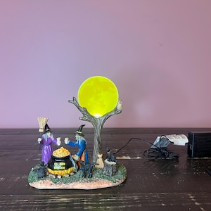 Lemax: Full Moon Moonshine- Spooky Town Collection; LEMAX RETIRED-Lit Village Accessory, Halloween Witch Village Accessory