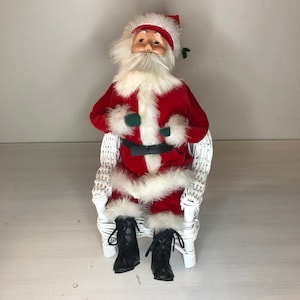 1998 Vintage Byers Choice Caroler - Santa on White Whicker Chair
