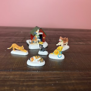 Dept 56- Village Cats and Dogs; Snow Village: Department 56 RETIRED - Christmas Village Accessory, Vintage Village Scene Decor