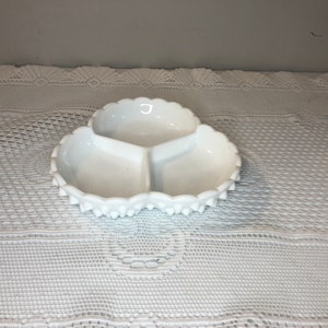 Vintage Fenton Hobnail Milk Glass Three Compartment Dish, Antique Milk Glass Dinnerware, Vintage Milk Glass Home Decor