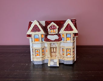 Dept 56- Lincoln Park Duplex; Snow Village Series, Department 56 RETIRED- Vintage Christmas Lighted Ceramic House; Miniature Christmas Scene