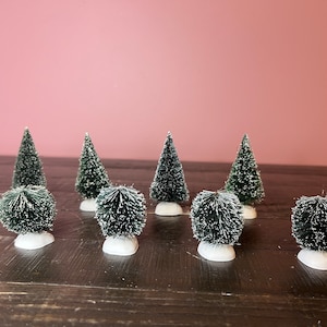 Dept 56- Frosted Topiary Trees - Set of 8, Department 56 RETIRED, Vintage Miniature Christmas Village Tree, Village Scene