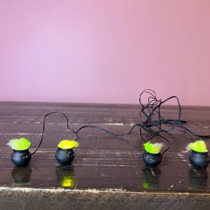 Dept 56: Lit Cauldrons; Halloween Snow Village - Department 56 -RETIRED; Vintage Halloween Fall Lit Village Decor; Miniature Halloween