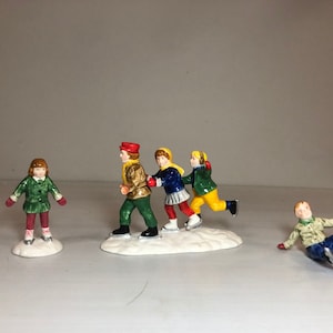 Dept 56- Crack the Whip Skaters (Set of 3) Snow Village : Department 56 RETIRED- Vintage Christmas Village Accessory, Holiday Village Scene