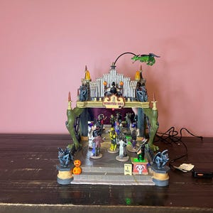 Lemax: Monster Ball - Spooky Town Collection; LEMAX RETIRED - Vintage Village Lighted Motion House, Scary Halloween Village Display
