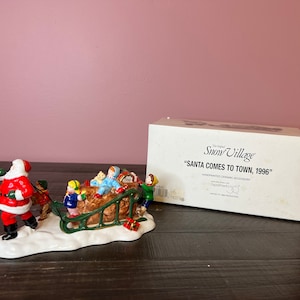 Dept 56: Santa Comes To Town, 1996- Snow Village Series;  Department 56 RETIRED - Vintage Christmas Village Accessory, Santa Christmas Scene