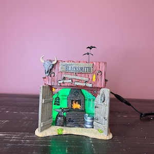 Dept 56: Hackmann&#39;s Blacksmith Shop; Halloween Snow Village - Department 56 -RETIRED; Halloween Fall Lit Village Decor; Miniature Halloween