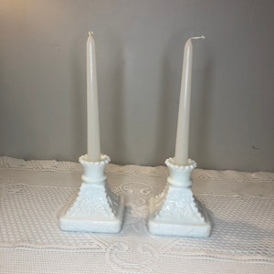 Vintage Westmoreland Milk Glass Footed  Pair of 2 Candlesticks; Paneled Grape Pattern, Antique Milk Glass Home Decor, Vintage Glass Decor