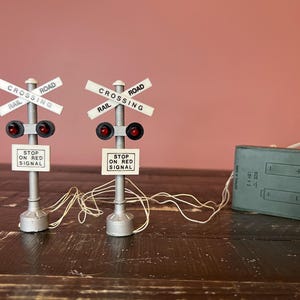 Dept 56: Village Railroad Crossing Sign; Snow Village Series, Department 56 - Vintage Christmas Village Accessory; Village Railroad Scene
