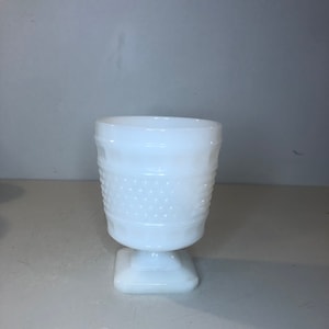 Vintage Napco Footed Pedestal Thumbprint Milk Glass Bowl / Planter / Dish / Candleholder 1180 - Made in USA