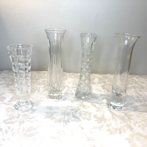 Vintage Glass Bud Vases / Slim Vintage Vases / Cut Glass Vase / Cut Glass Bud Vase / Cristal d&#39;Arques - - Diamond Cut - Crown Corning Vases
