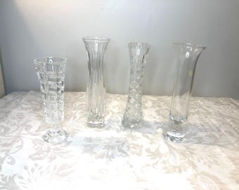 Vasi vintage in vetro a forma di bocciolo / Vasi vintage sottili / Vaso in vetro tagliato / Vaso in vetro tagliato a forma di bocciolo / Cristal d&#39;Arques - - Taglio diamante - Crown Corning Vases