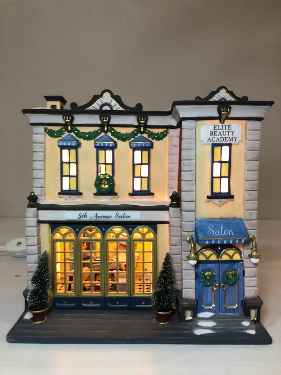 Buy Dept 56: 5th Avenue Salon Christmas in the City Department 56 RETIRED,  Vintage Christmas Village Scene, Lighted Porcelain House Online in India 