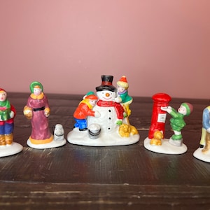 Vintage Lemax Christmas Figurines; Christmas Village Ceramic Accessory; Miniature Winter - Holiday Scene; Figurines with Dogs