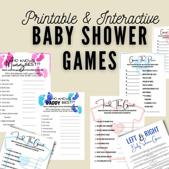 FUN Printable Interactive Baby Shower Games. Etsy